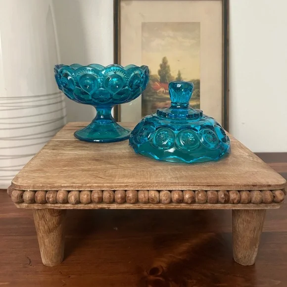 L.E. Smith Moon and Star Pedestal Blue Candy Dish Compote - Picture 3 of 5